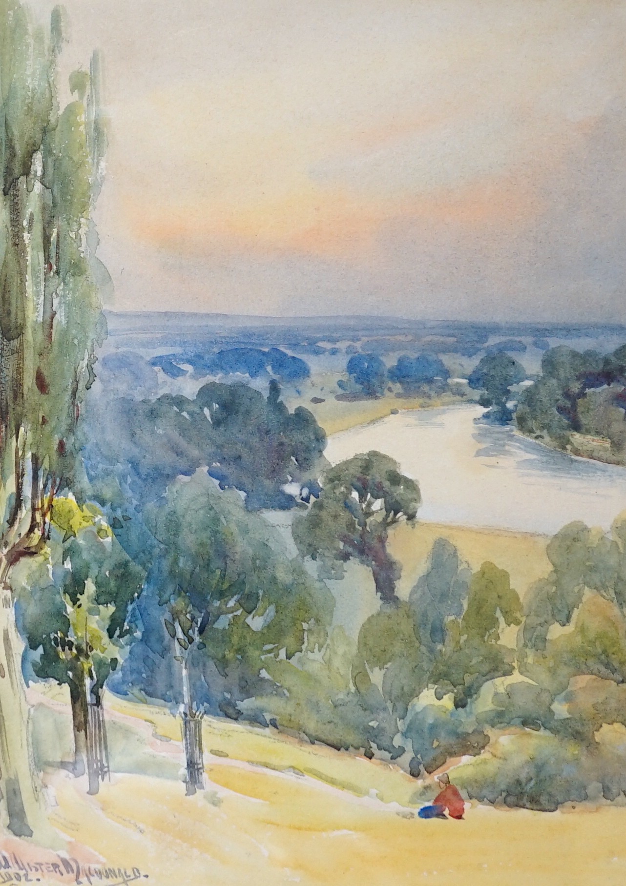 William Alister Macdonald (1861-1948), two watercolours, ' View from Richmond Hill' and 'Continental beach scene', one signed and dated 1902, 22 x 16cm and 16 x 25cm